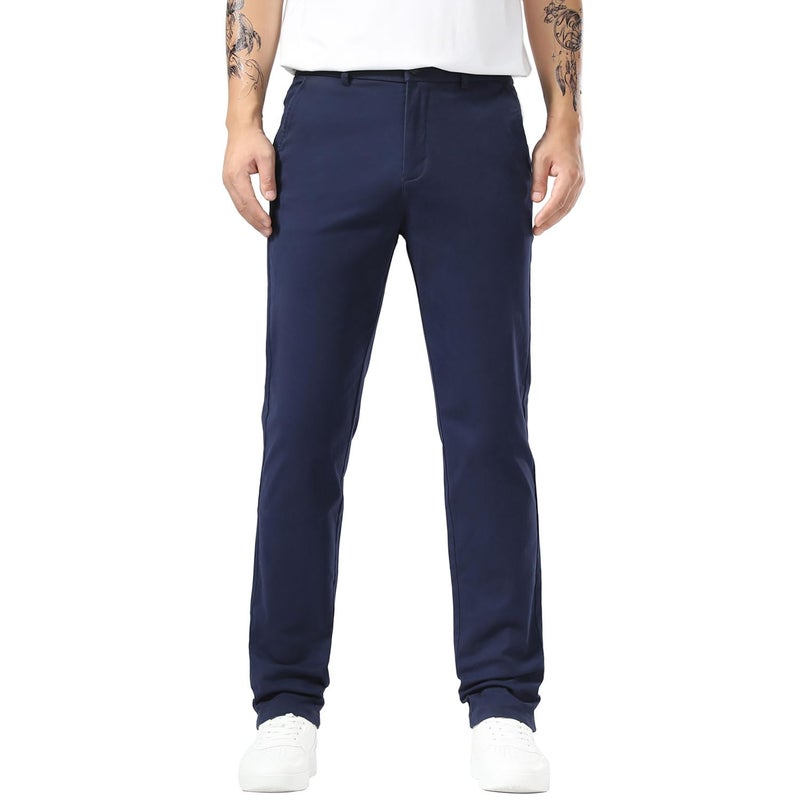 Plaid&Plain Men's Slim Fit Khaki Pants Men's Tapered Chino Pants 8801Navy 32X28 - Image 1